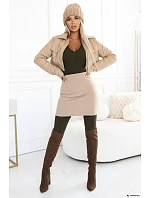 619-2 Pohodlný a elegantní dámský žebrovaný overal s výstřihem - khaki barva 619-2 Pohodlný a elegantní dámský žebrovaný overal s výstřihem - khaki barva