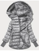 Krátká šedá dámská bunda s úpletovými stahovacími lemy (P22/P3-6636-61)