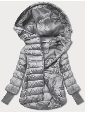Krátká šedá dámská bunda s úpletovými stahovacími lemy (P22/P3-6636-61)