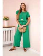 Viskózový komplet plisovaná halenka + kalhoty zelený