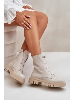 Zateplené boty worker pro ženy na zip z eko kůže světle béžové Mailyra