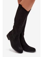 Dámské kozačky s otevřeným vzorem na nízkém podpatku S.Barski HY61-8022 Černé