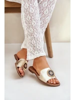 Kožené sandály s ozdobou na plochém podpatku Zazoo 3047/O zlaté