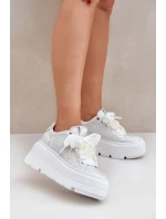 Kožené sneakersy na platformě CheBello 4658 stříbrné