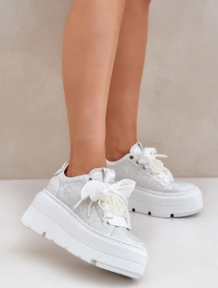 Kožené sneakersy na platformě CheBello 4658 stříbrné