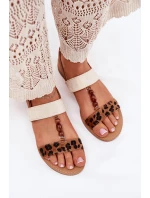 Ploché Dámské Sandály S Korálky Leopardí Hnědé Virona