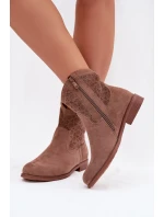 Dámské kotníkové boty na nízkém podpatku s krajkovým vzorem S.Barski HY61-8025 Hnědé