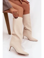Dámské nazouvací kozačky na jehlovém podpatku Olivienne – světle béžové