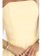 641-3 VIVIENNE korzetové rozšířené midi šaty s páskem - pastelově žluté 641-3 VIVIENNE korzetové rozšířené midi šaty s páskem - pastelově žluté