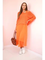 Plisované šaty s ažurovým svetříkem pomeranč