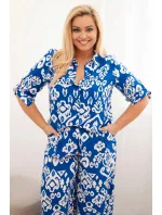 Dámská plus size viskózová souprava s geometrickým potiskem chrpová modrá