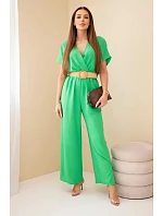 Kombinéza s ozdobným páskem v pase zelený Kombinéza s ozdobným páskem v pase zelený