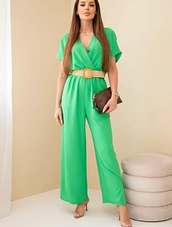 Kombinéza s ozdobným páskem v pase zelený