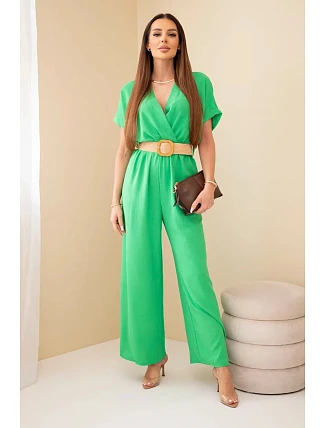 Kombinéza s ozdobným páskem v pase zelený Kombinéza s ozdobným páskem v pase zelený