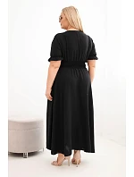 Dámské šaty Plus Size s výstřihem do V a s nařaseným pasem černá