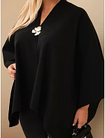 Dámské pončo Plus Size s broží černá