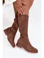 Dámské kozačky na plochém podpatku s prolamovaným vzorem S.Barski – hnědé Dámské kozačky na plochém podpatku s prolamovaným vzorem S.Barski – hnědé