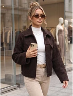 Krátký dámský kabát typu „baranek“ se zipem, čokoládová barva, FashionStreet TY6058