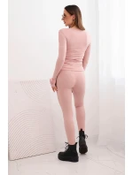Dámská souprava z pruhované viskózy s dlouhým rukávem a legínami tmavě pudrově růžová