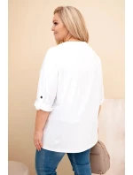 Dámská blůza Plus Size s bavlnou volného střihu s vodním výstřihem bílá