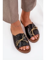 Kožené Ploché Elegantní Pantofle S Mašlí Lewski 3572 Černé