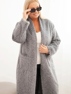 Dámský kabát Plus Size z viskózy bez zapínání s kapsami šedý