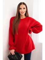 Dámský svetr s příměsí moheru a vlny volného střihu červený Dámský svetr s příměsí moheru a vlny volného střihu červený
