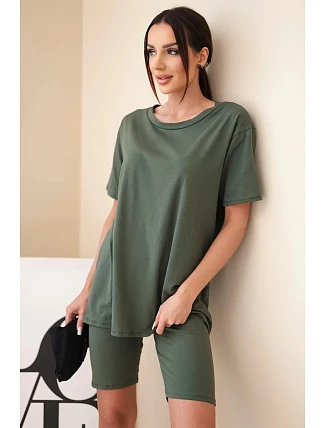 Dámský bavlněný komplet s krátkým rukávem a šortkami žlutý Dámský bavlněný komplet s krátkým rukávem a šortkami žlutý