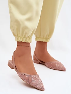 Síťované sandály s krajkou na nízkém podpatku Špinavě růžové Selissey