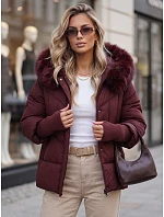Dámská zimní prošívaná bunda s kožešinou, bordová, FashionStreet TY5742 Dámská zimní prošívaná bunda s kožešinou, bordová, FashionStreet TY5742