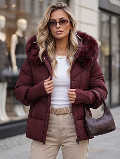 Dámská zimní prošívaná bunda s kožešinou, bordová, FashionStreet TY5742
