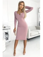 441-2 Šaty se třemi knoflíky ve výstřihu - tmavě červená