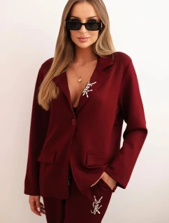 Dámský komplet s viskózou s ozdobami a elastickými kalhotami bordový