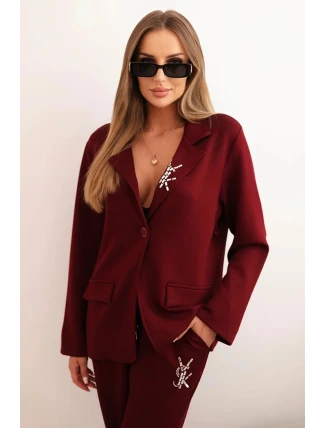 Dámský komplet s viskózou s ozdobami a elastickými kalhotami bordový