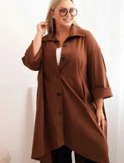 Dámský plášť Plus Size Punto s bavlnou a knoflíky čokoládová