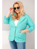 Dámská bunda Plus Size prošívaná s květinami s límcem a kapsami mátová