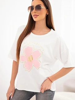 Dámská bavlněná oversize halenka s květinovým potiskem bílá