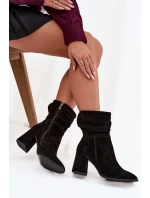 Kozačky z přírodního semiše vyhřívané na podpatku s našitím Zazoo 4216 Černé