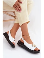 Kožené sandály na platformě s ozdobou S.Barski KV61-6047 Bílé