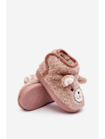 Dětské zateplené pantofle s medvídkem, růžová Eberra