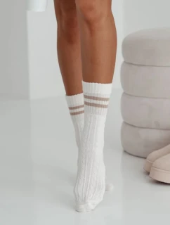 Dámské ponožky copánek s pruhy – ecru