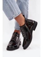 Lakované kožené dámské botky D&A – černé