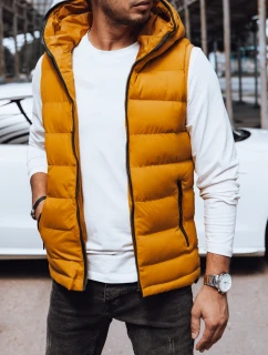 Pánská prošívaná vesta s kapucí žlutá FashionStreet TX4752