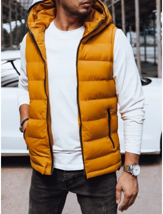 Pánská prošívaná vesta s kapucí žlutá FashionStreet TX4752
