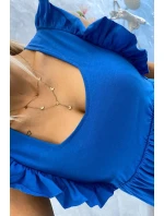 Šaty s volánky na bocích chrpově modré barvy