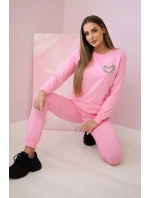 Dámská bavlněná souprava s ozdobným srdíčkem bonbónově růžová