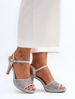 Ozdobené sandály na podpatku D&A MR1038-44 stříbrné