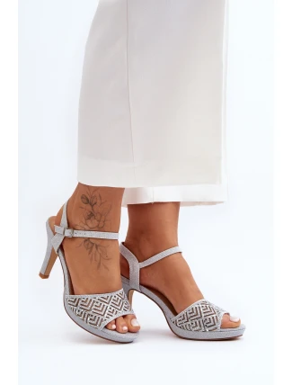 Ozdobené sandály na podpatku D&A MR1038-44 stříbrné