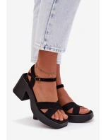 Dámské sandály s masivním podpatkem z eko semiše Černé Tereza