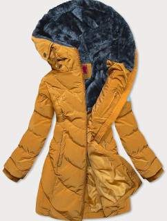 Žlutá dámská zimní bunda s kapucí (M-21306)
